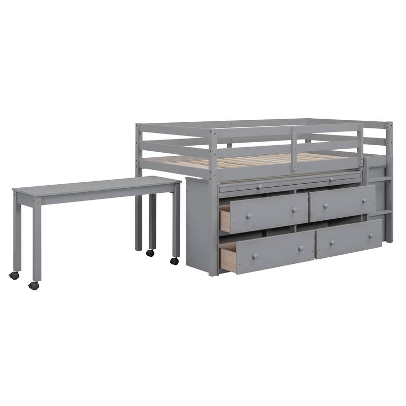 Twin Size Loft Bed with Desk and Drawers