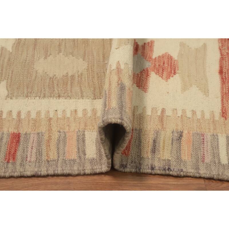 Hand Woven Oriental 100% Wool Carpet Southwestern Tribal Beige & Ivories Kilim Area Rug - 9' 0'' X 5' 11''