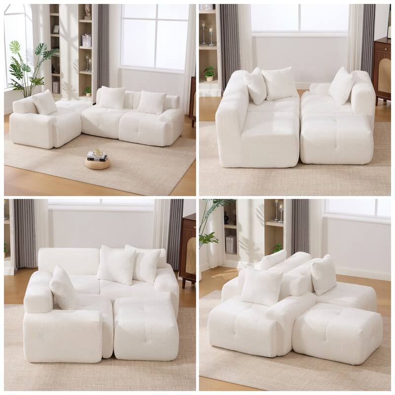 Roomfitters Modular L Shaped Sectional Sofa, 4-Piece Cloud Tufted 3 Seater Couch with Deep Seat Ottoman and Pillows