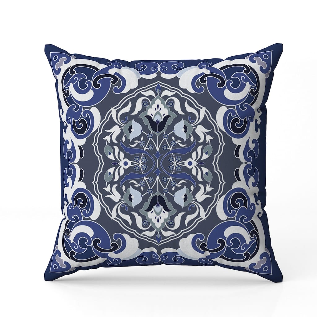 Soft Square Escape Indoor/Outdoor Reversible Throw Pillow Blue and White
