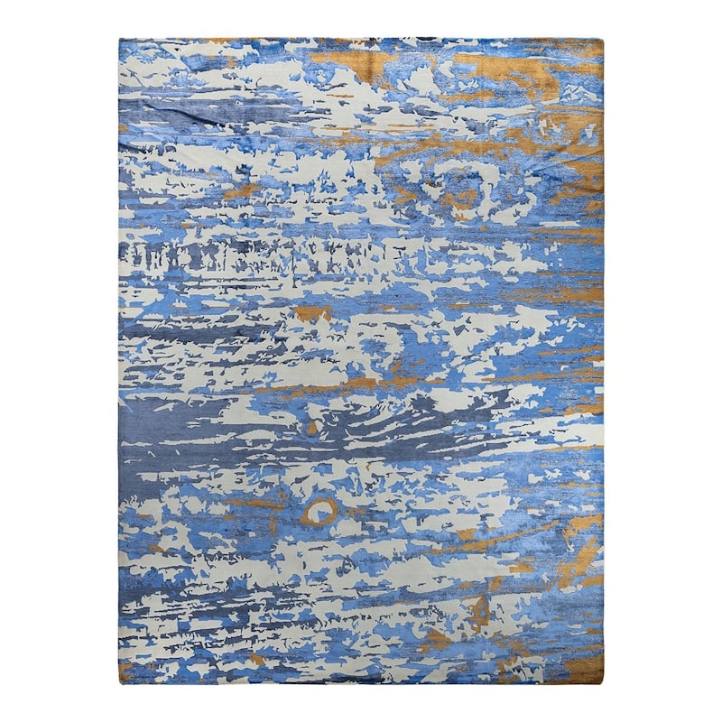 Modern One-of-a-Kind Hand-Knotted Area Rug - Ivory, 9' 2" x 12' 3" - 9' 2" x 12' 3"