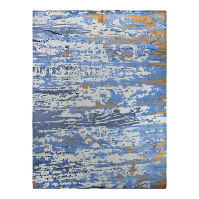 Modern One-of-a-Kind Hand-Knotted Area Rug - Ivory, 9' 2" x 12' 3" - 9' 2" x 12' 3"