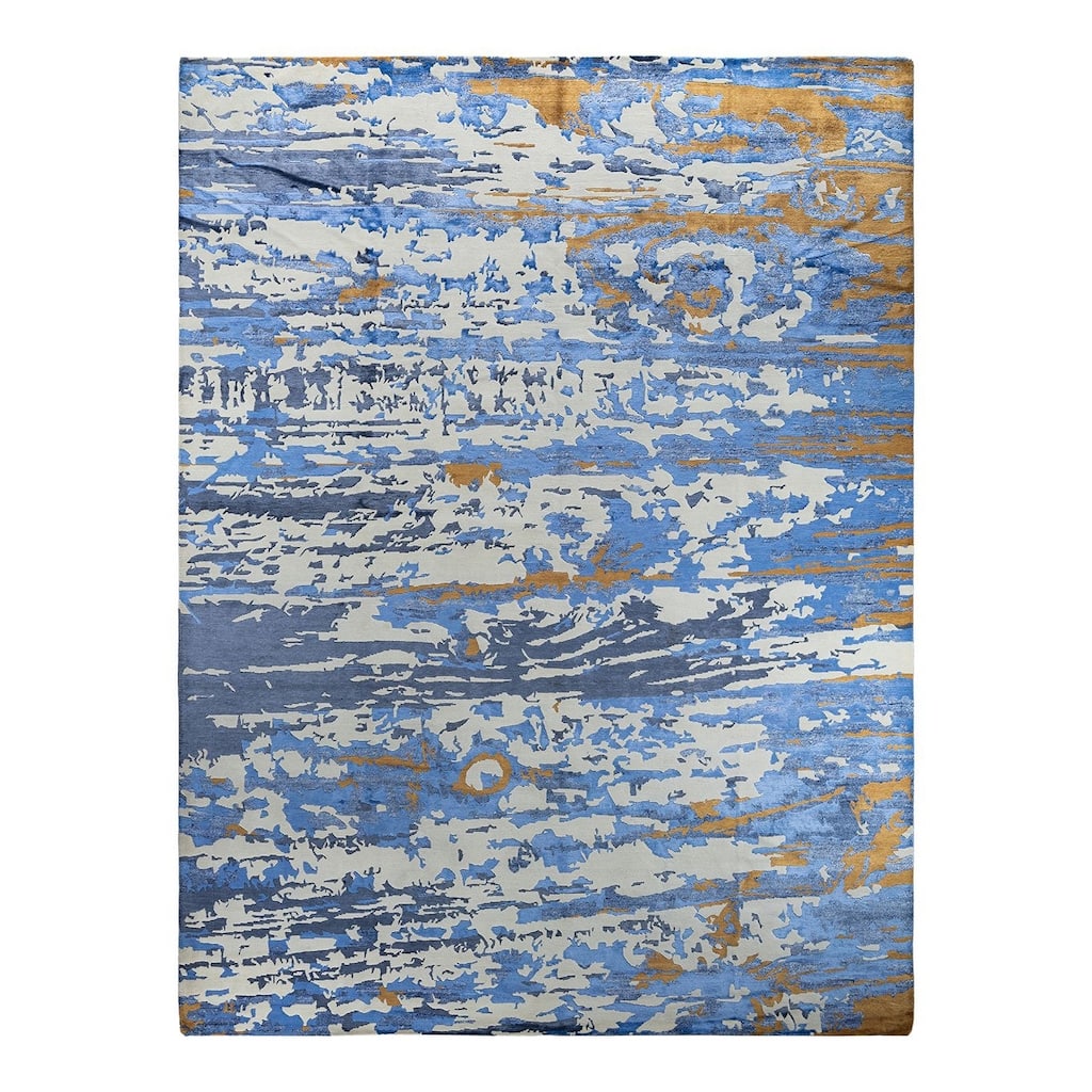 Modern One-of-a-Kind Hand-Knotted Area Rug - Ivory, 9' 2" x 12' 3" - 9' 2" x 12' 3"