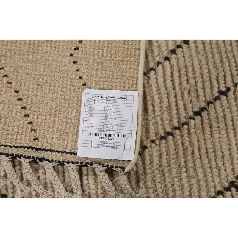Chevron Moroccan Oriental Area Rug Hand-Knotted Wool Carpet - 6'7"x 10'2"