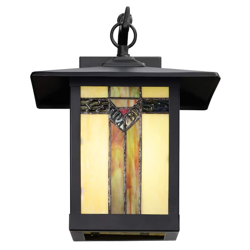 Bawe Ivory and Green Stained Glass Black Light Fixture by Havenside Home - 9x10.75x11.75