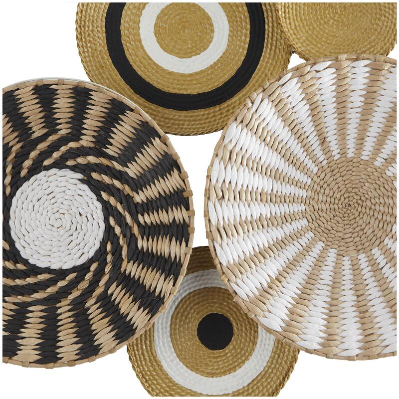 Dried Plant Plate Handmade Woven Home Wall Decor with Intricate Patterns - Gold - Roche River Decor