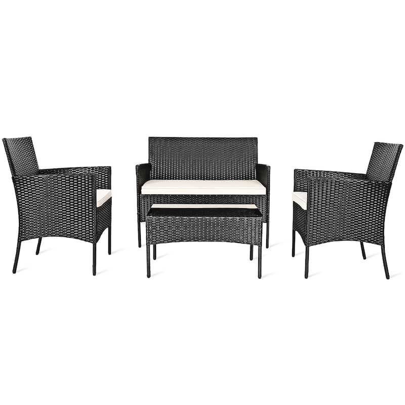 4 PCS Patio Furniture Set Rattan Sofa & Chairs Set - White