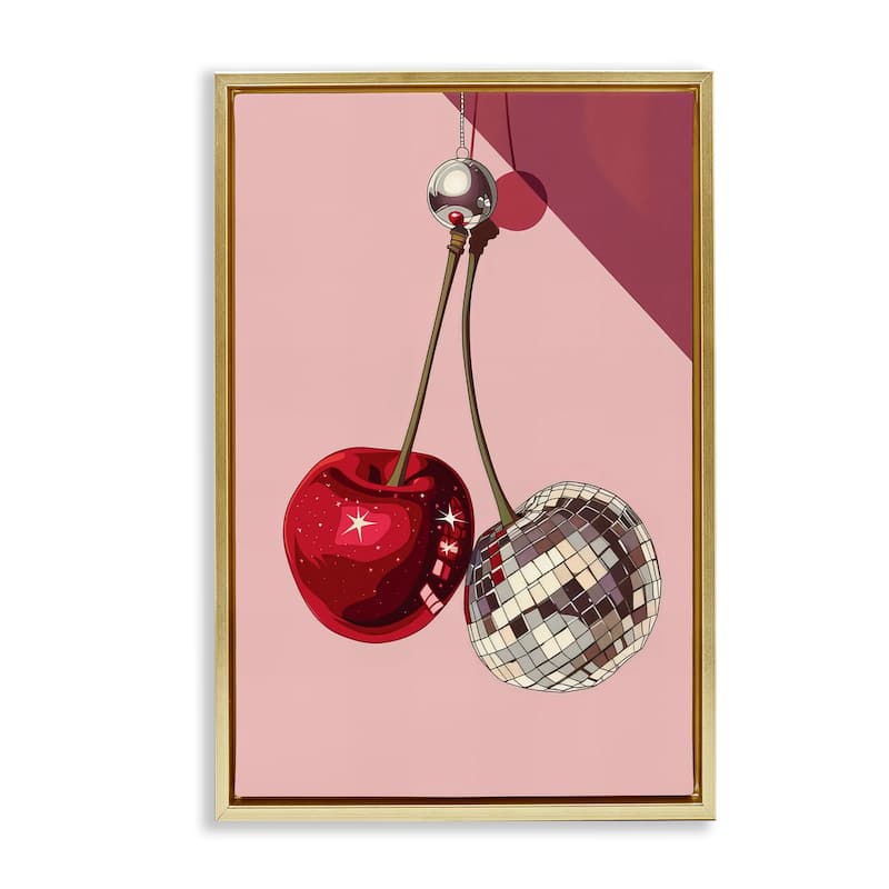 Stupell Dazzling Disco Cherries Framed Floater Canvas Wall Art Design By LSR Design Studio - 17 x 25 - Gold