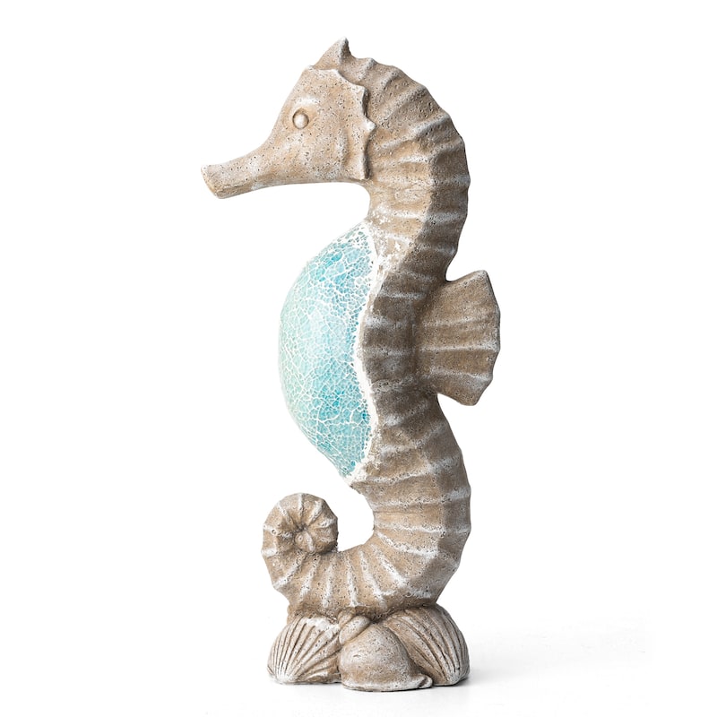 Glitzhome Faux Granite Mosaic Sitting Elephant Sea Horse Mermaid Garden Statue Ocean Figurine