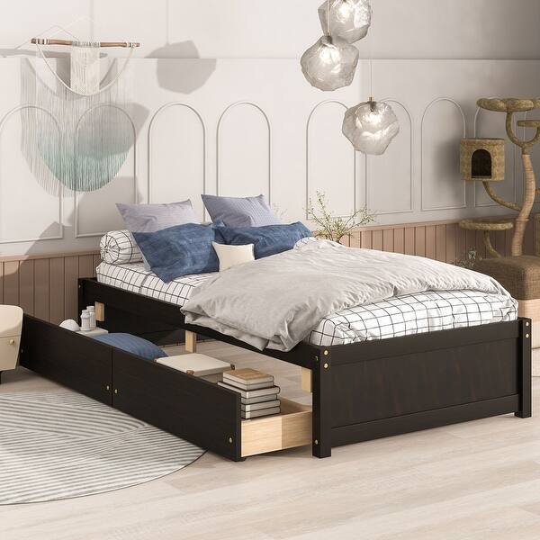 slide 2 of 22, Twin Size Solid Wood Bed with 2 Drawers Espresso