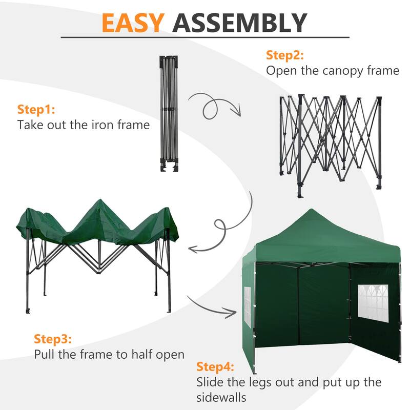 Aoodor 10' x 10' Pop Up Canopy with Church Windows Sidewalls - 10x10ft