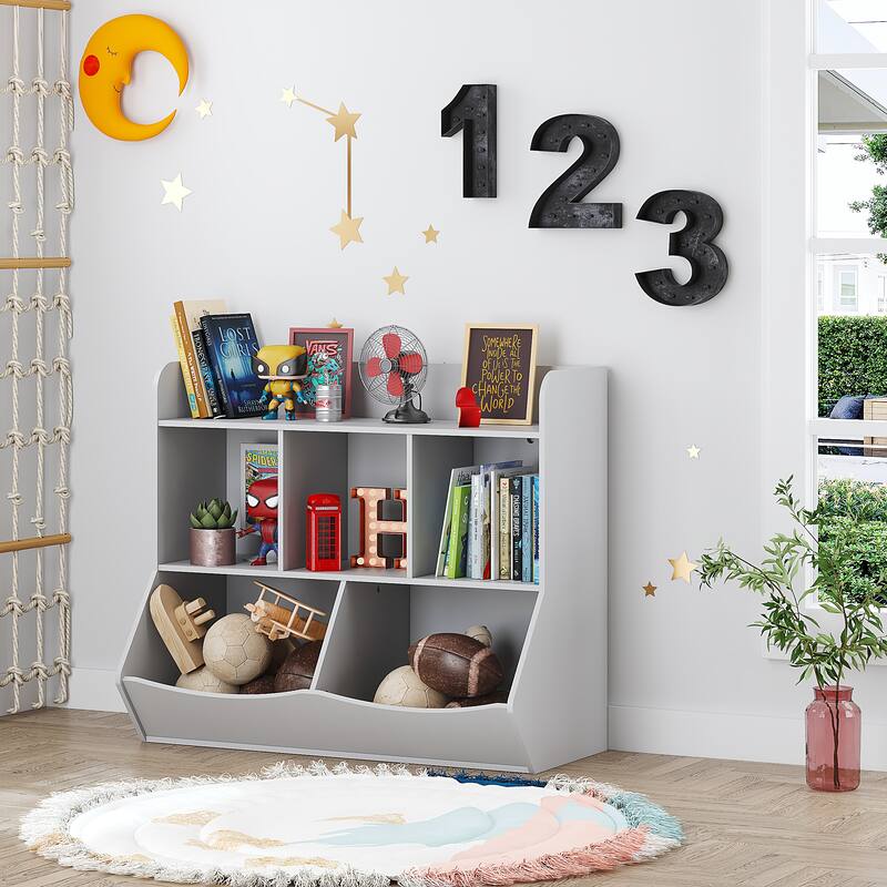 UTEX Toy Storage Organizer with Bookcase, Kid’s Multi Shelf Cubby for Books,Toys