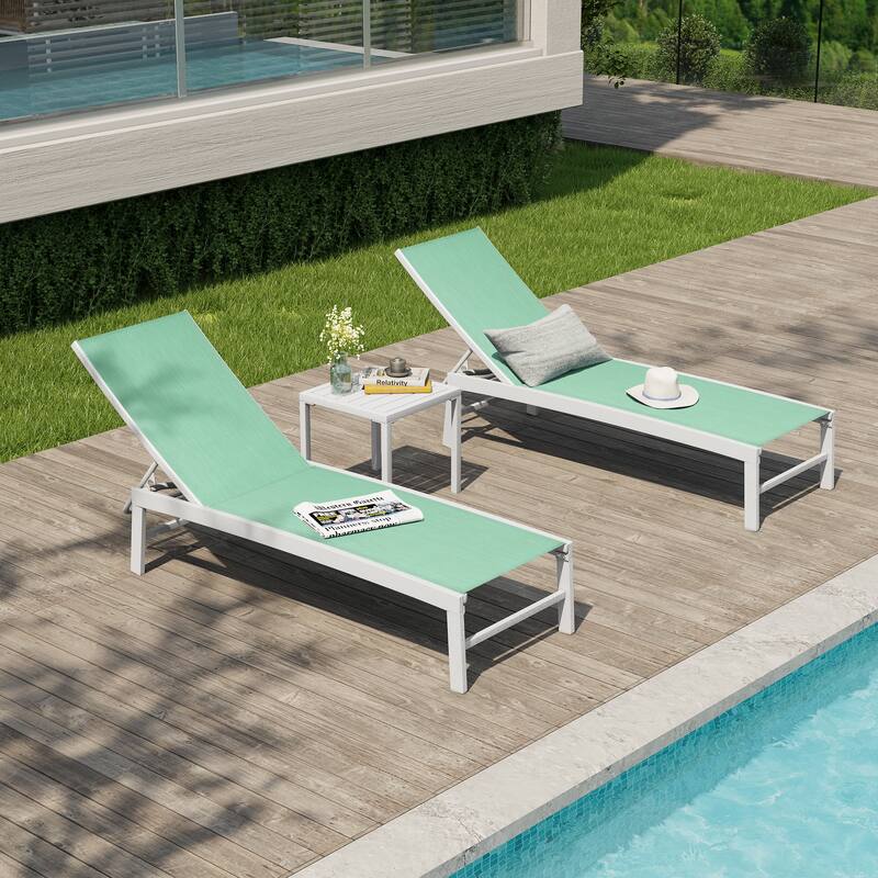 VredHom Outdoor Aluminum Adjustable Chaise Lounge Chairs and Side Table Set - 60.4 in L * 24.6 in W * 16.1/40.8 in H