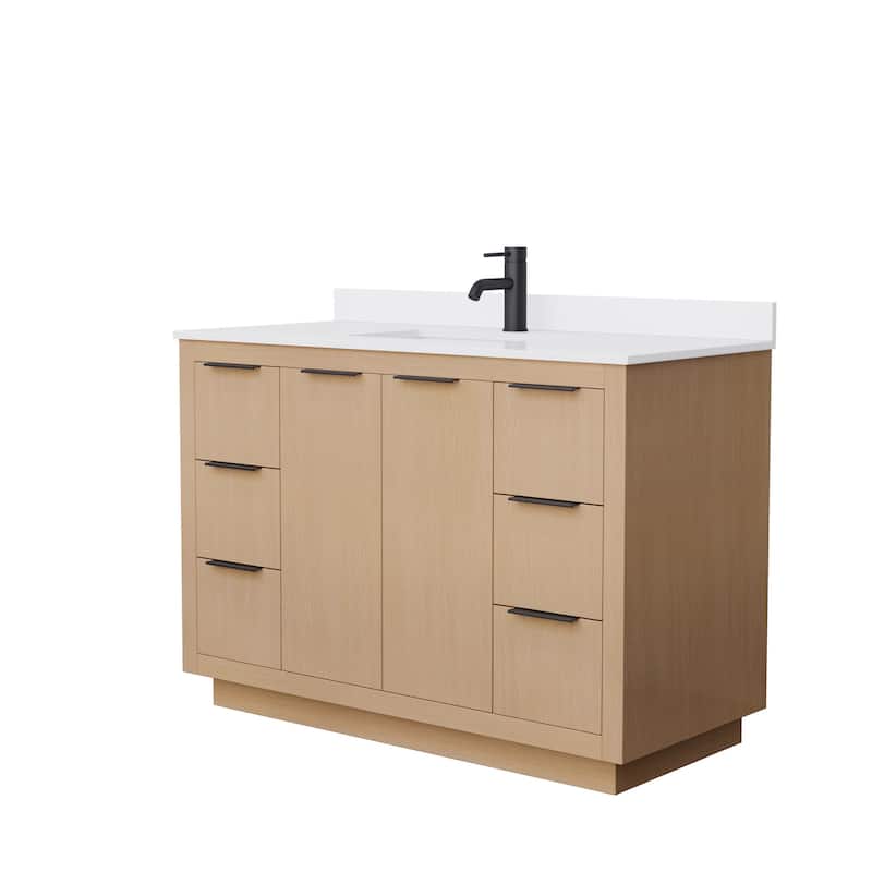 Maroni 48-Inch Light Straw Single Vanity, Cultured Marble Top - Light Straw, Black Trim, White Cultured Marble Top