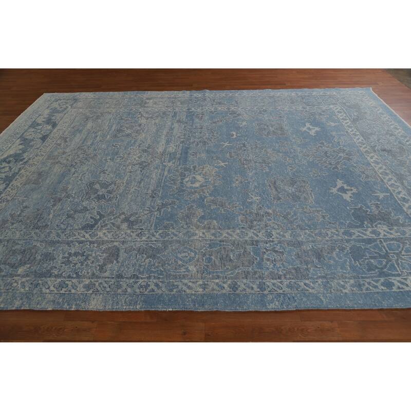 Hand Knotted Oriental 100% Wool Carpet Transitional All-Over Navy Blue & Blues Oushak Area Rug - 11' 2'' X 8' 5''