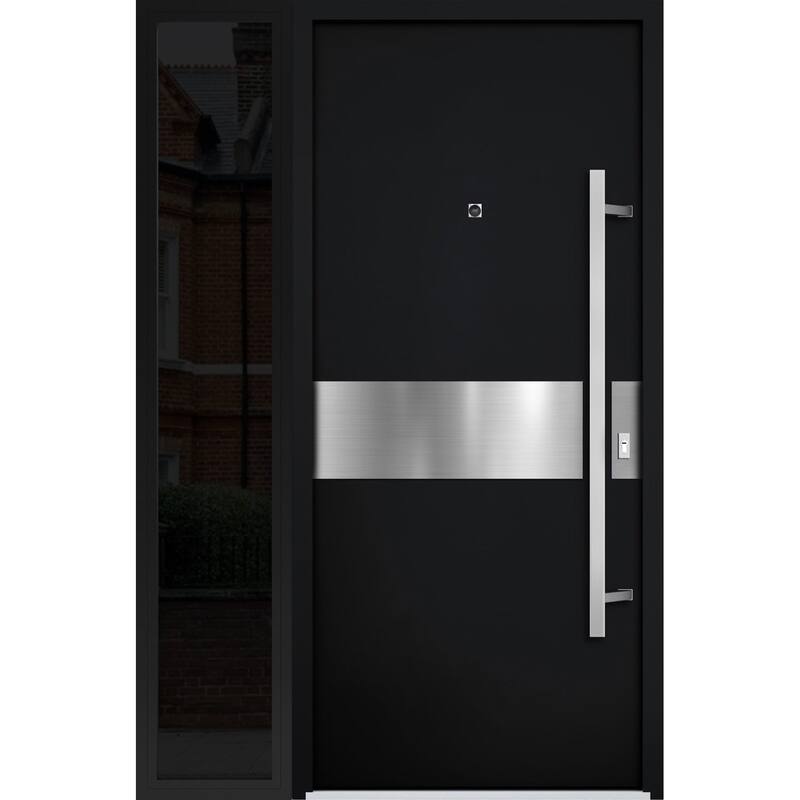 Front Prehung Steel Door 6072 Black Enamel Side and Top Window Sidelite W36+14xH80+16 Lh I Bedroom Door Bathroom Door - Black - 48" x 80"