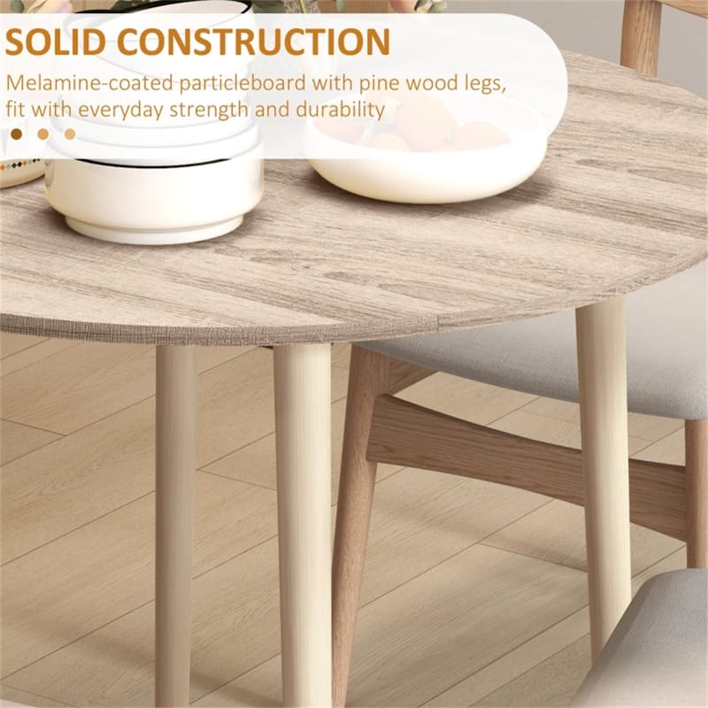Adjustable Folding Dining Table for Four with Drop Leaf Design Pine Wood and Particleboard - 35" Dia. x 28.9" H