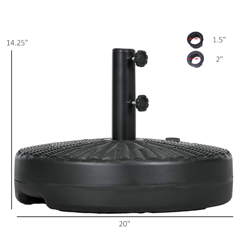 Heavy Duty Rattan-Pattern Umbrella Base Fillable with Sand or Water Fits Outdoor Patio Parasol Stand - 20" Dia x 14.25" H