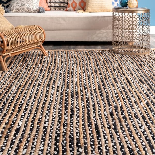Nuloom Black Casual Natural Fiber Jute And Cotton Pinstripes Area Rug On Sale Overstock 16633422