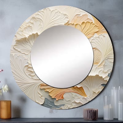 Designart "Modern Golden Beige Plam Tree" coastal tropical Living Room Mirror - Beige Nautical & Coastal Round Mirror