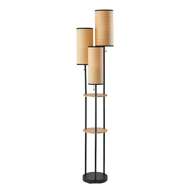 Adesso Trio Satin Steel Floor Lamp - Black w/Natural Wood