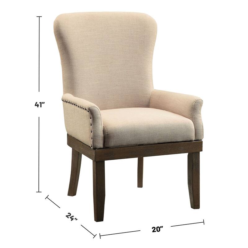 Linen Arm Chair with Nailhead Trim in Beige and Salvage Brown