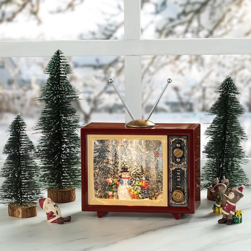 Glitzhome 7.5"W Lighted Snowman Waterglobe TV With 3D Snow