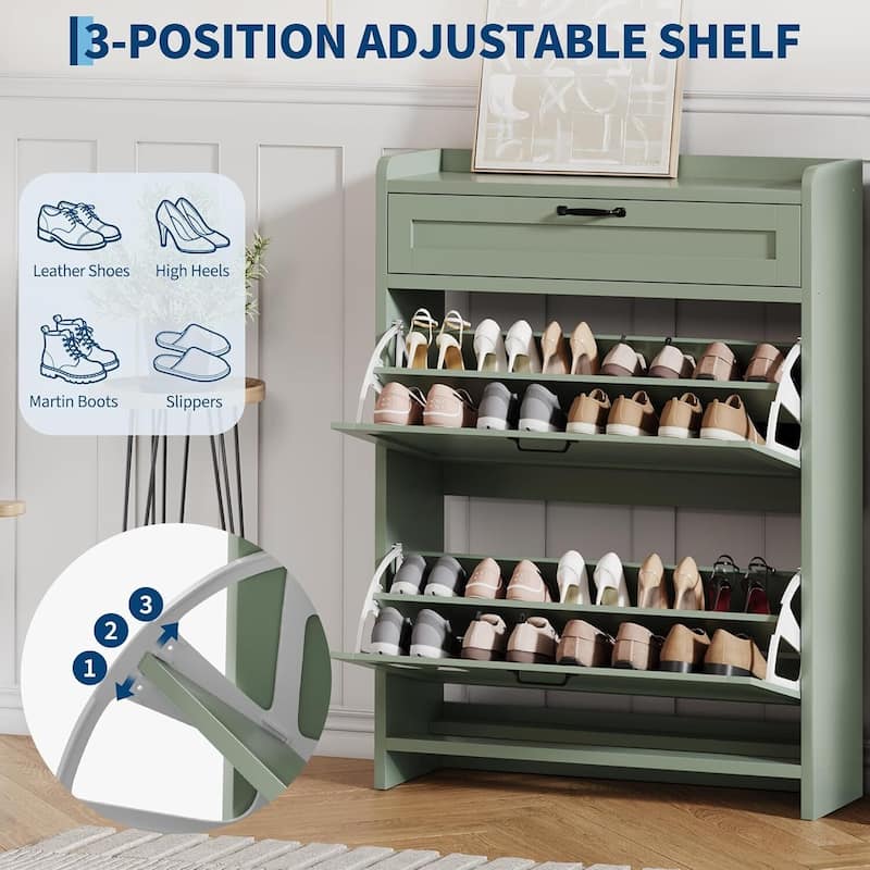 Freestanding Shoe Storage Cabinet Organizer with 2 Flip Drawers for Entryway Hallway Living Room
