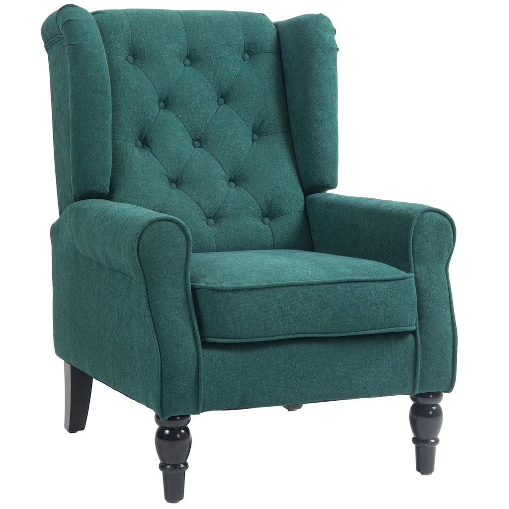 Dark Green Modern 29.3" High Back Upholstered Buttons Tufted Accent Chair with High Wingback and Thick Padded Seat