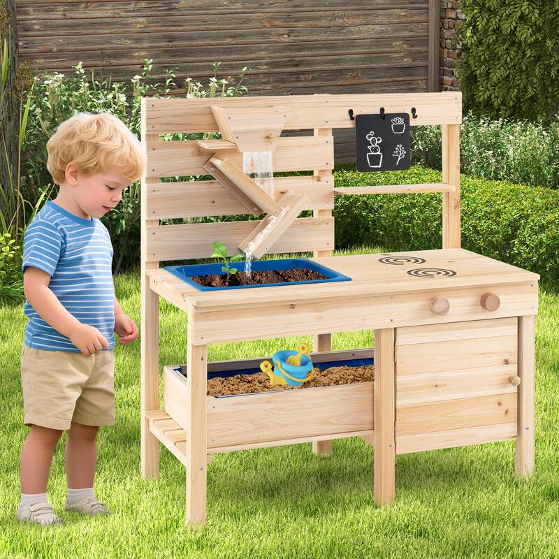 Outdoor Play Pretend Kitchen with Detachable Sandbox and Removable Sink-Natural - Multi