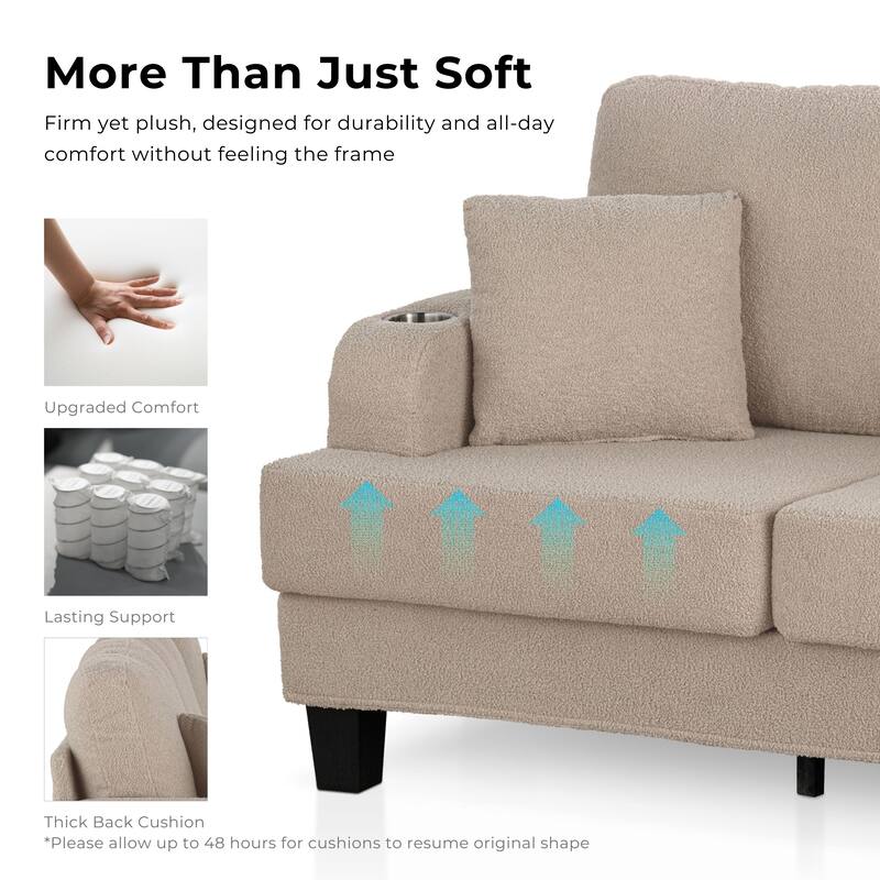 Furniture of America Xenia Modern Boucle Loveseat with Cup Holders