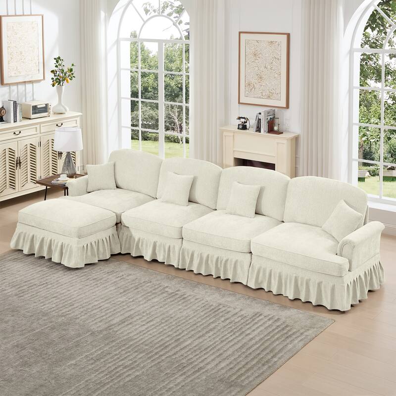 GDFStudio - Classic L-Shaped Chenille 4-Seater 137.8" Sectional Sofa with Ottoman