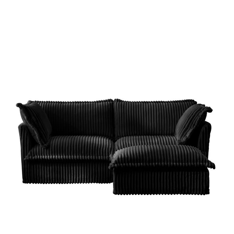 Corduroy Slipcovered 2-Seater Sectional Sofa with Convertible Ottoman, Wide and Deep Seat,and Soft Multiple Big Pillows