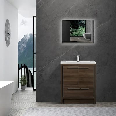Freestanding Bathroom Vanity Set in Grey Oak with Integrated Solid Surface Sink