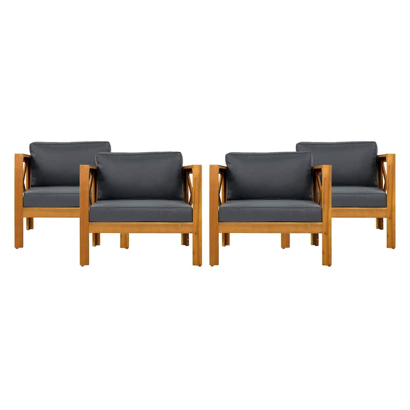 Outdoor Acacia Wood Club Wooden Armchair with Cushions (Set of 4), Conversation Set,Suitable For Outdoor Gatherings