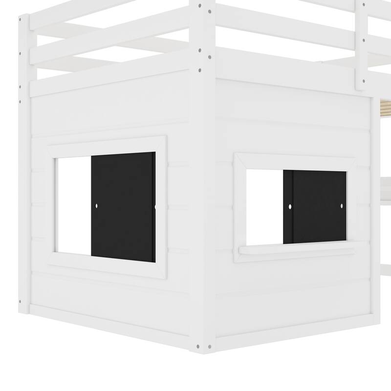 Twin Size loft bed with a playful sliding chalkboard, built-in bookshelf, and high-quality safety rails