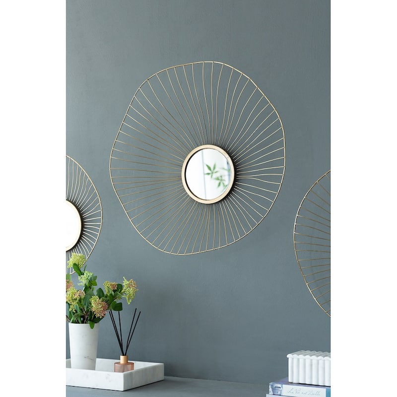 Set of 3 Abstract Designed Wall Decor Mirror - Gold