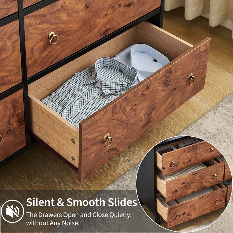 Drawers Dresser, Modern Chest of Drawers with Vintage Circle Handle and Curved Profile Design