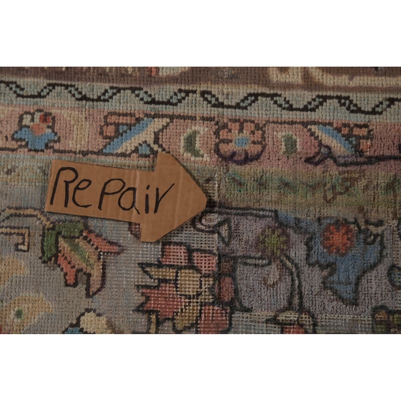 Geometric Gray Tabriz Persian Vintage Area Rug Handmade Wool Carpet - 9'10"x 12'5"