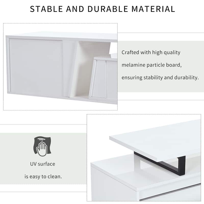 White Modern Extendable TV Stand with Drawers & Cabinet for TVs Up to 100"