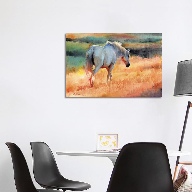 iCanvas "White Horse In Golden Fields" by Watercolor Luv Canvas Print - 26x40x1.5