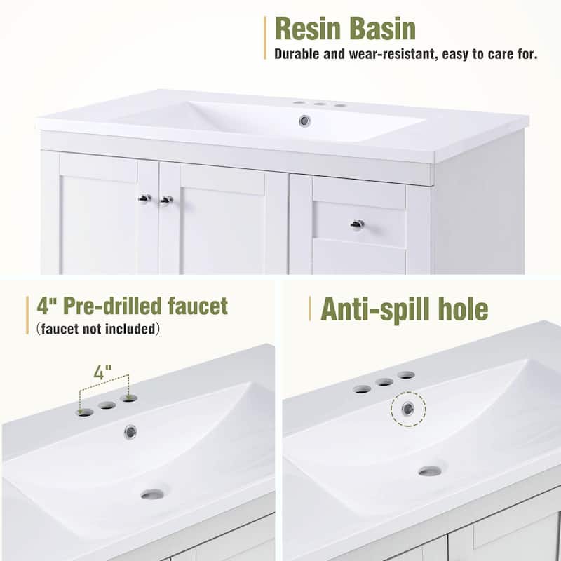 36-Inch Shaker Style Bathroom Vanity Cabinet with Sink
