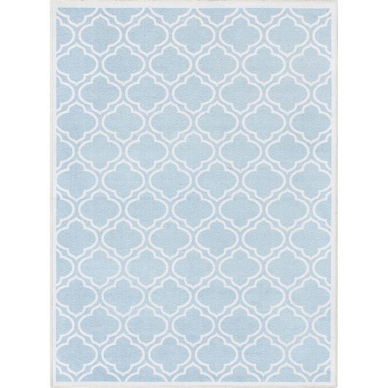 Well Woven Apollo Lattice Moroccan Machine Washable Area Rug - 7' 7" x 9' 10" - Light Blue Ivory - Rectangle