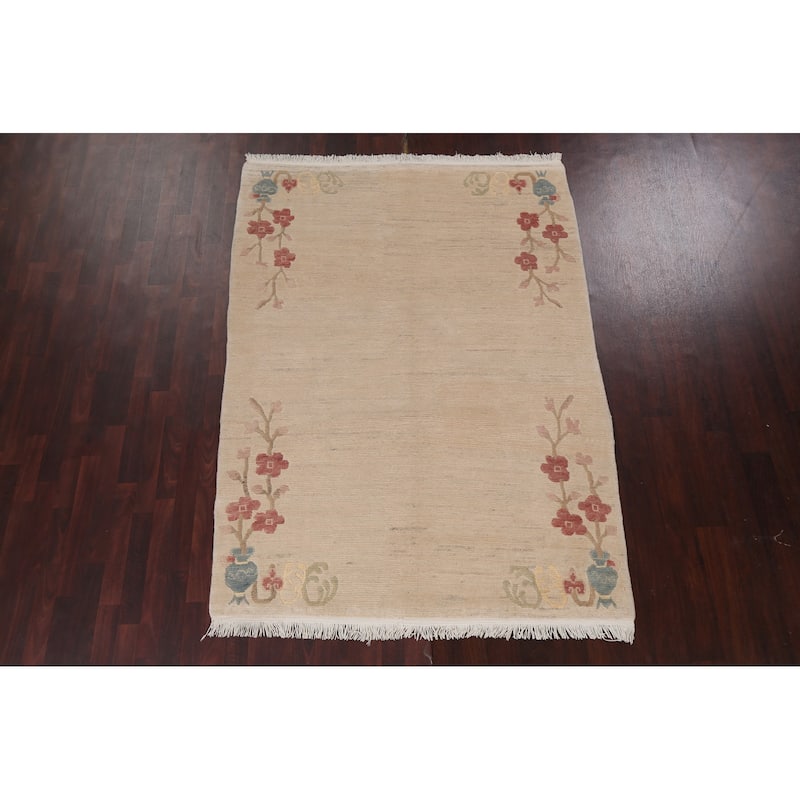 Vegetable Dye Nature Print Nepalese Wool Area Rug Hand-knotted Carpet - 5'6" x 7'7"