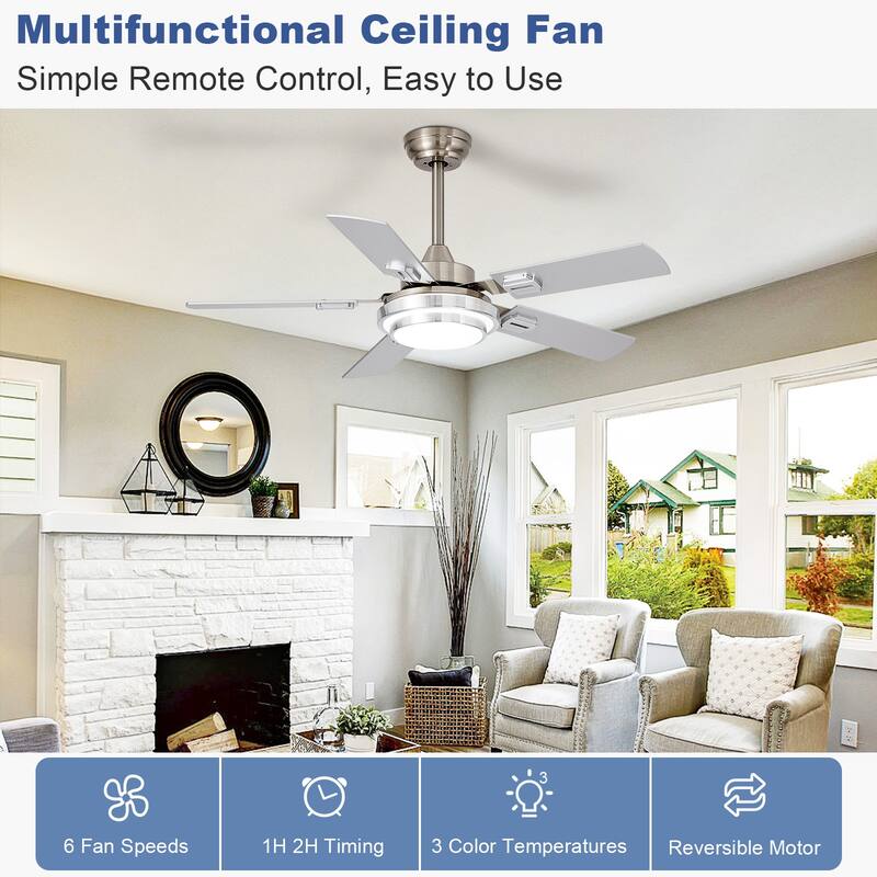 42-52Inch Ceiling Fan with Light: with 5 Blades Dual Finish Reversible - with Remote Control for Living Room Outdoor Patios