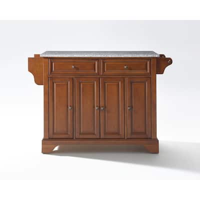 Full Size Kitchen Island with Granite Top & Storage - Portable Kitchen Cart, Modern Design, White/Black