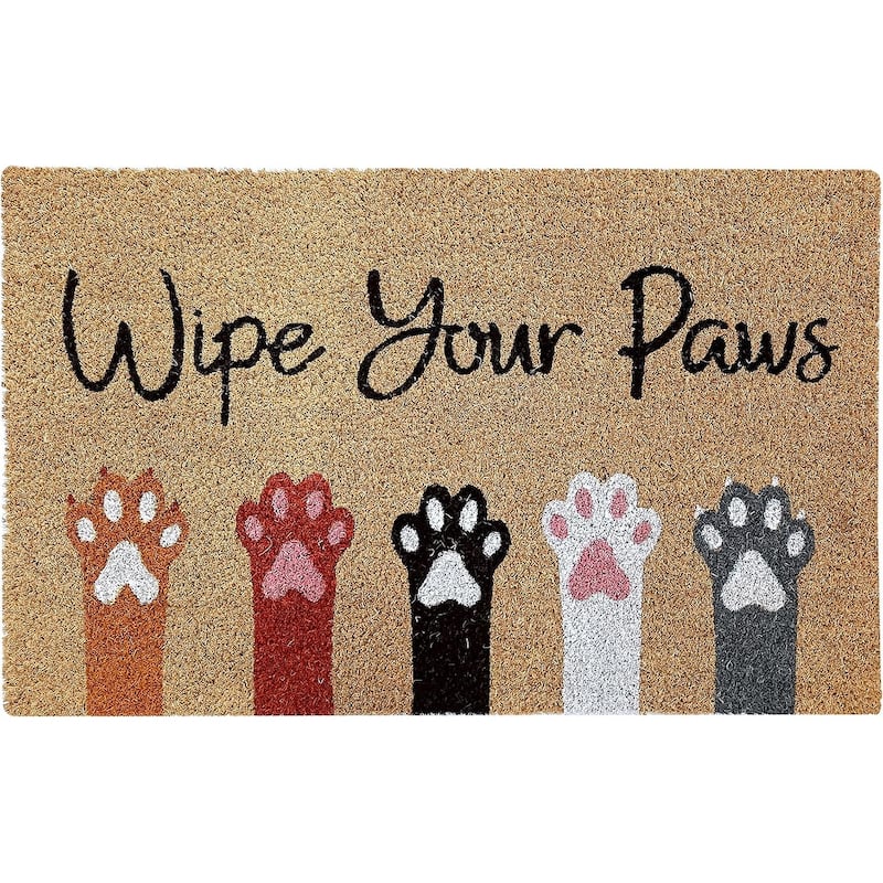 Printed Coir Doormat, Durable Outdoor/Indoor Rug, Welcome Mat, Pets - Wipe Your Paws