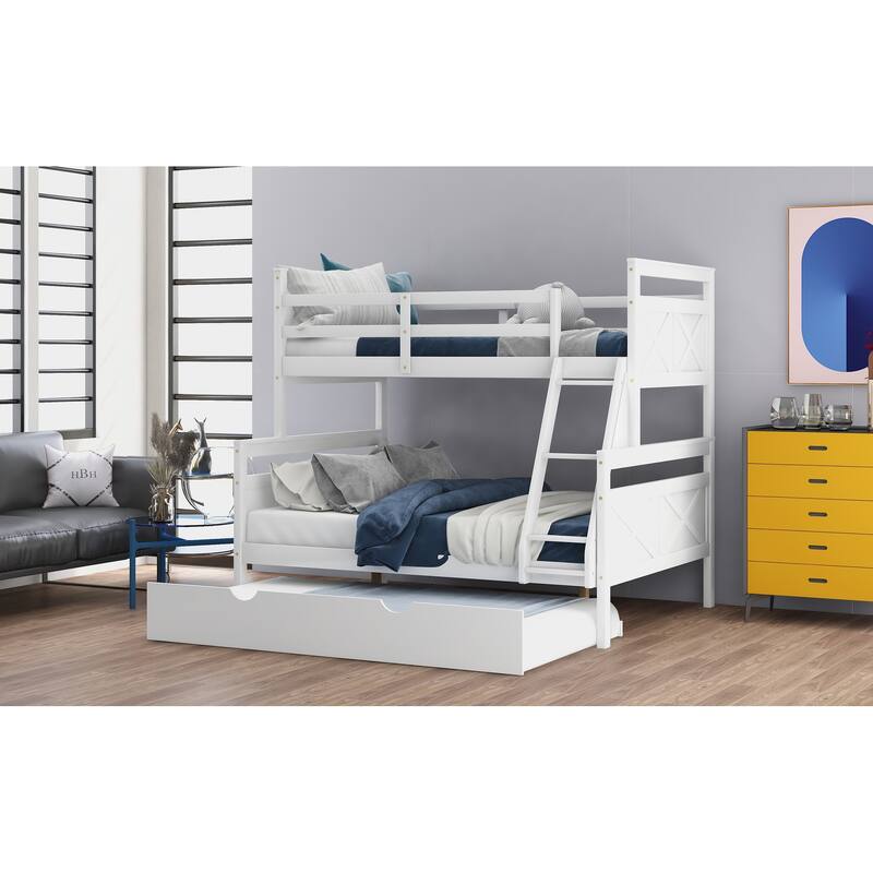 Bunk Bed with Ladder, Trundle, Safety Guardrail