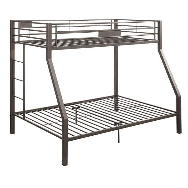 slide 2 of 3, Bunk Bed (Queen/Queen) Metal Construction with Ladders and full-length guardrails