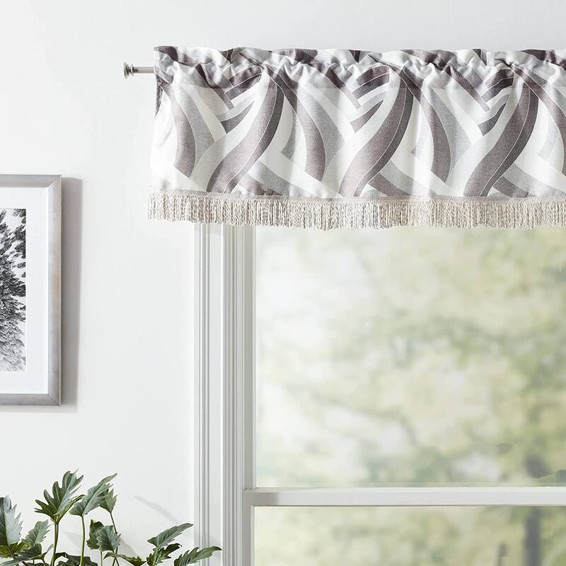 Violet Linen Chenille Abstract Pattern, Polyester Chenille, with Fringes, 60" x 18", Straight, Rod Pocket Curtain Valance